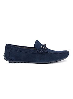 Blue Suede Moccasins With Buckle