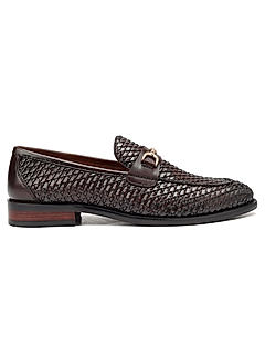 Coffee Textured Leather Loafers