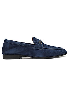 Blue Suede Leather Loafers With Buckle