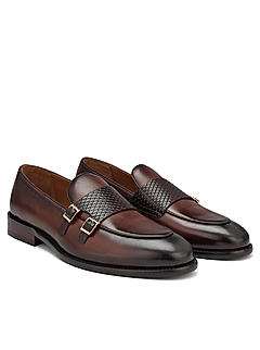 Coffee Textured Leather Monk Straps
