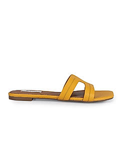 Mustard Textured Leather Sliders