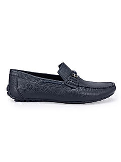 Navy Braided Leather Moccasins