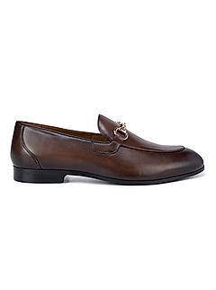 Brown Plain Loafers With Embellishment