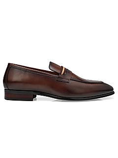Coffee Striped Leather Loafers