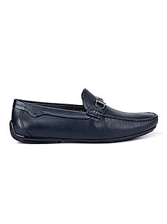 Navy Blue Plain Moccasins With Buckle