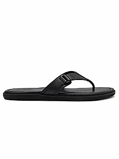 Black Textured Leather Thong Slippers