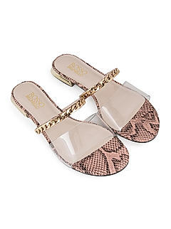 Pink Snake Textured Chain Strap Flats