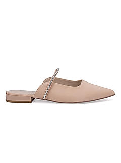 Beige Faux Suede Mules with Embellished Strap