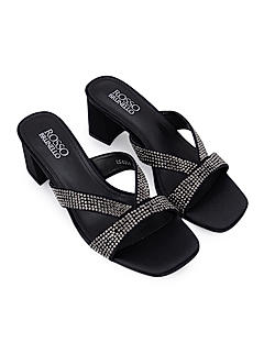Black Sequined Criss Cross Strap Heels