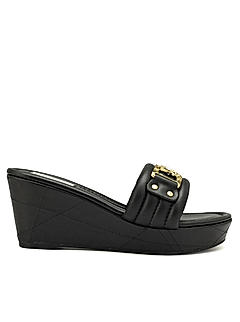 Black Leather Wedges With Buckle