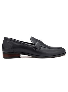 Navy Plain Leather Loafers