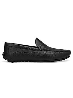 Black Textured Leather Moccasins