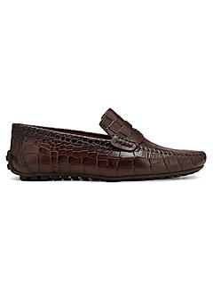 Coffee Croco Leather Loafers