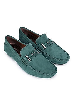 Green Suede Moccasins With Metal  Buckle