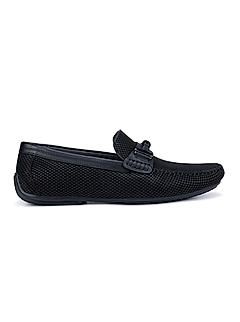 Black Textured Leather Panel Moccasins
