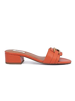 Orange Embellished Block Heels