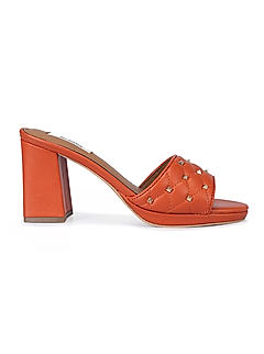 Orange Studded Block Heels