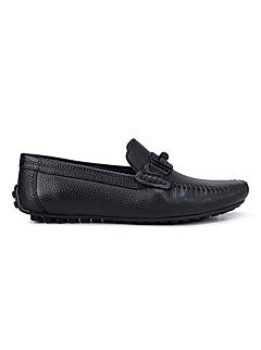 Black Textured Leather Panel Moccasins