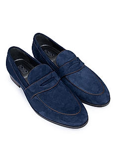 Navy Suede Leather Loafers