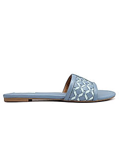 Blue Woven Leather Sliders
