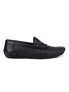 Black Textured Double Monk Style Moccasins