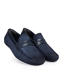 Navy Moccasins With Leather Panel