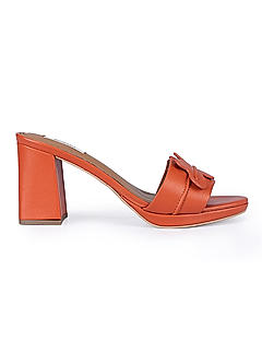 Orange Detailed Strap Block Heels