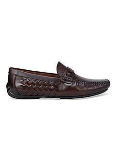 Coffee Weave Textured Leather Moccasins