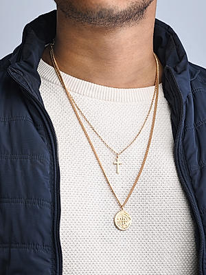 Mens double gold chain best sale