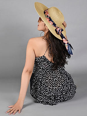 Stylish Black Printed Scarf Summer Beach Hats For Women