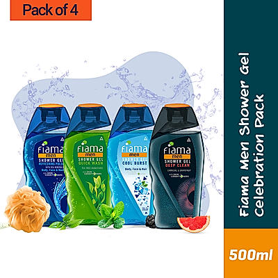 Shower Gel Men Celebration Pack, 125ml (Pack of 4) + Loofah