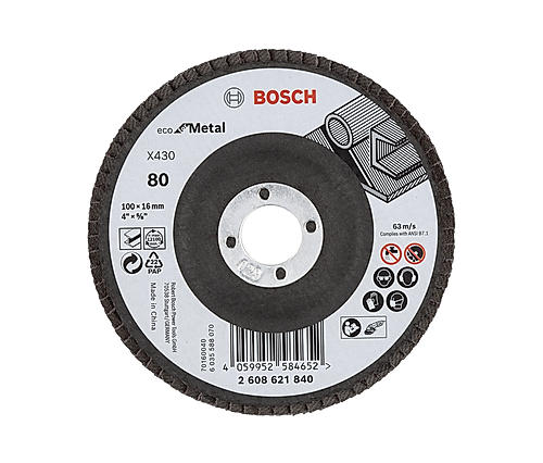 Bosch Eco Flap Disc for Angle Grinders for Metal and Wood, 4" / 100mm, 80 Grit, Eco Range, Pack of 10