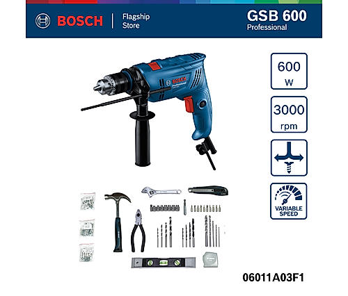 GSB 600 Professional Impact Drill (100-piece kit), 600 W, 3000 rpm, 1.7 kg