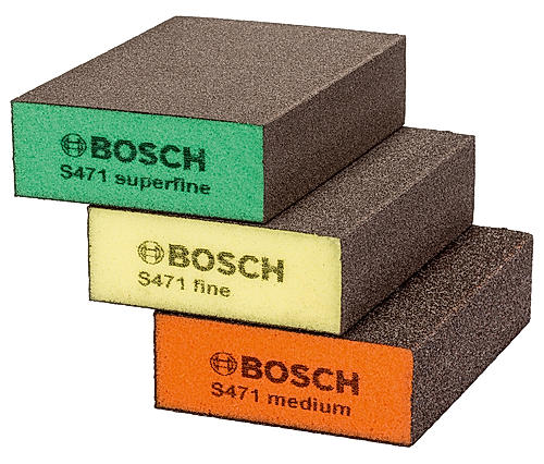 Bosch Foam Sanding Block, Combo of Medium, Fine and Super Fine, Pack of 3, 69x97x26 mm