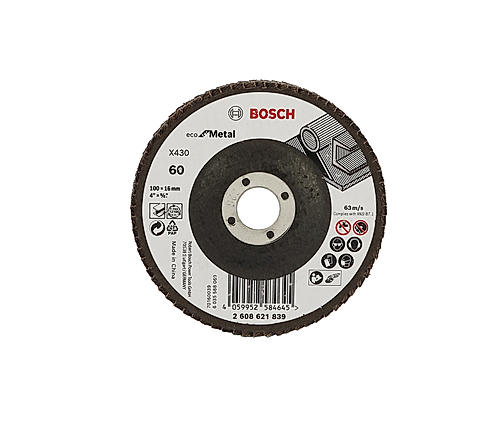 Bosch Eco Flap Disc for Angle Grinders for Metal and Wood, 4" / 100mm, 60 Grit, Eco Range, Pack of 10