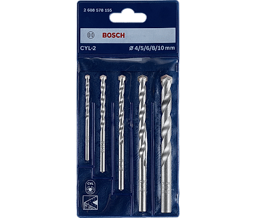 Bosch CYL-2 Impact Drill Bit / Masonry drill bit set with diameter 4.0/5.0/6.0/8.0/10.0 mm, Pack of 5