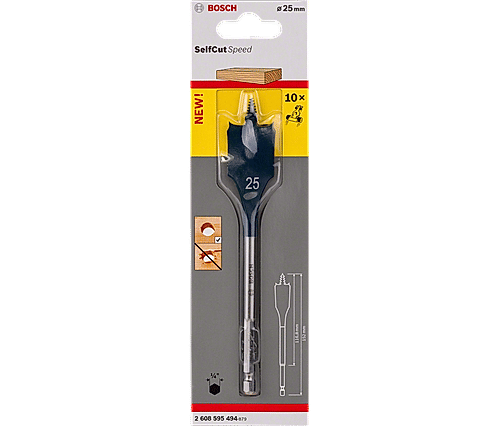 Bosch Wood Spade Bits Self Cut Range  with diameter 25mm & Total length 152mm ,Pack of 1