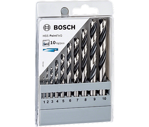 Bosch 10 pc Metal Drill Bits set, with HSS-PointTeq bits, 1mm-10mm in gradation of 1mm