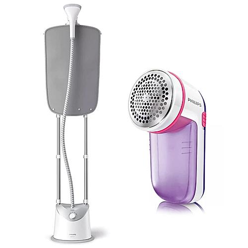 Philips EasyTouch Garment Steamer GC487/80 and Philips Fabric Pill Remover GC026/30 Combo for Perfect Garment Care