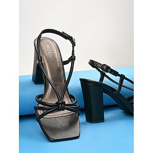 Rocia Black Women Knotted High Block Heel Sandals