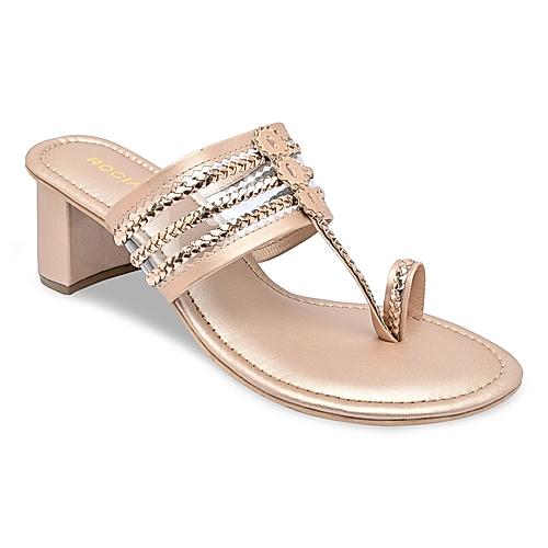 Rocia Rose Gold Women Block Heel Vinyl Kolhapuri