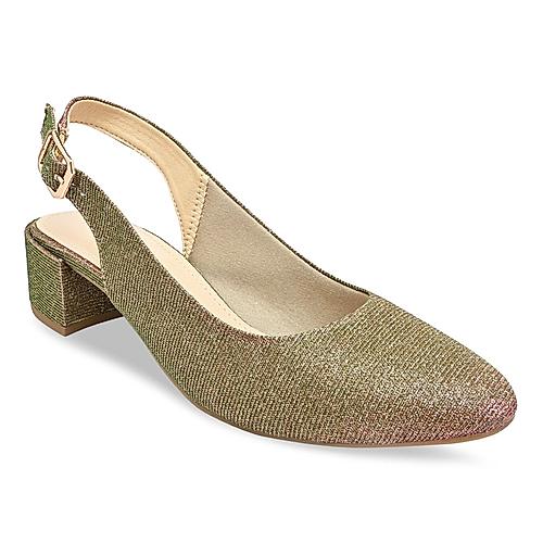 Rocia Antique Gold Women Shimmery Sling Back Block Heels