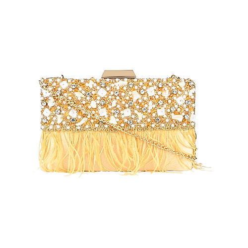 Rocia Gold Women Heavy Embellished Feather Bag