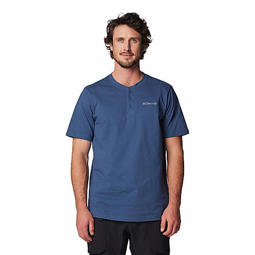 Columbia Mens Blue Omni Shade Landroamer Short Sleeve Henley II Tshirt