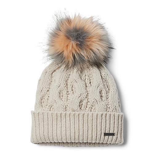 Columbia Womens Beige Boundless Days Cable Knit Pom Beanie