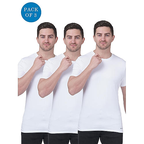 Columbia Men White Pure Cotton Crew-Neck Tee Classic Fit 3 Pack Solid