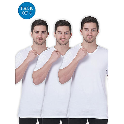 Columbia Men White Pure Cotton V-Neck Classic Fit Tshirts Pack of 3