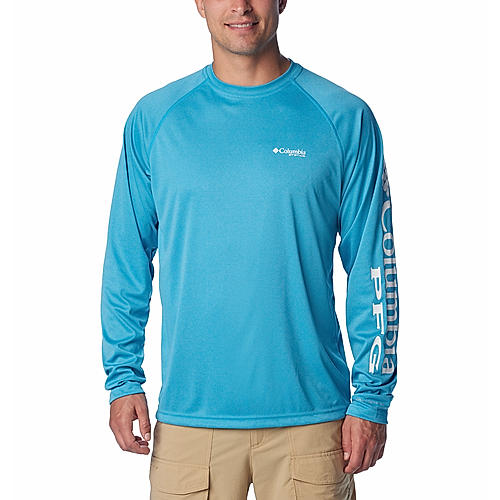 Columbia Mens Blue Omni Wick Terminal Tackle Heather Long Sleeve Tshirt