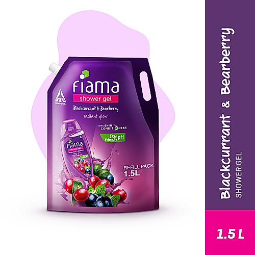 Fiama Shower Gel Blackcurrant & Bearberry Body Wash with Skin Conditioners for Radiant Glow, 1.5L Pouch