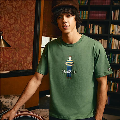 Men's Crew Neck Short Sleeve Relaxed Fit Classic Logo Print Tee